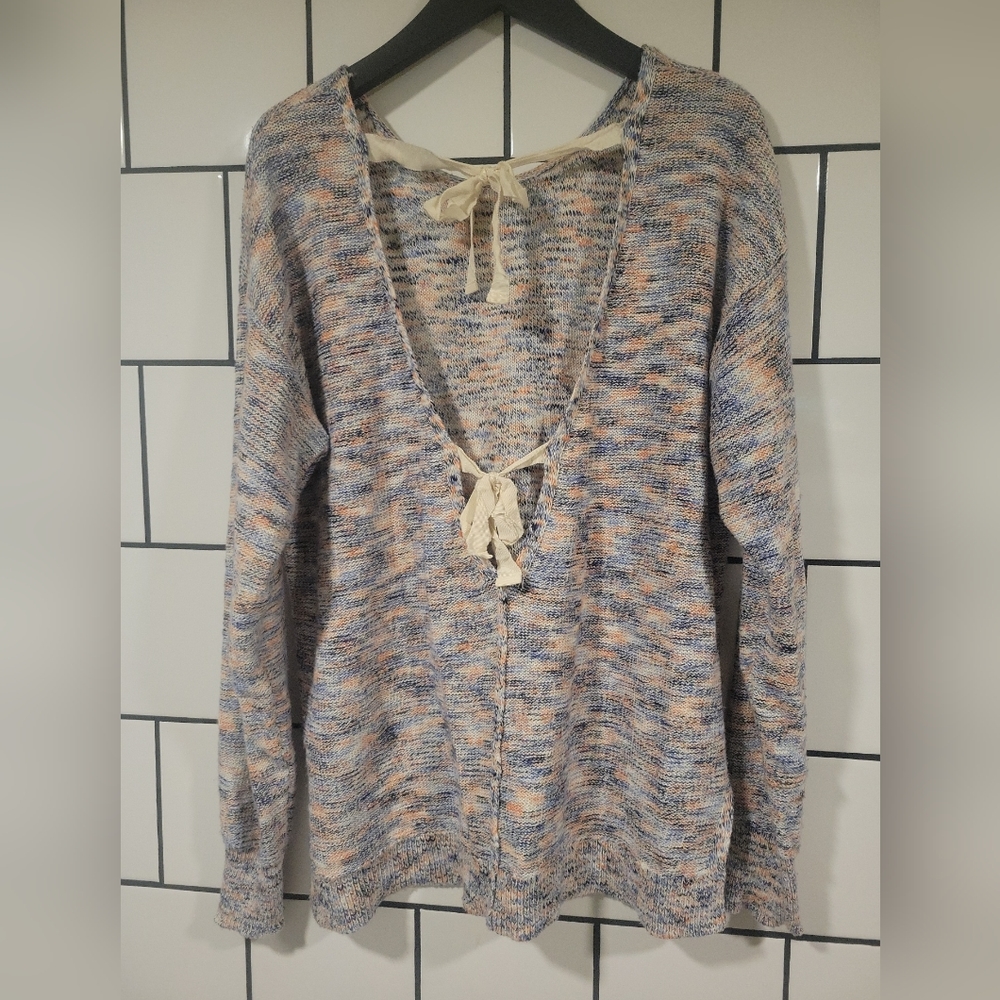 UO Urban Outfitters Kimchi Blue/Orange Open Back With Ribbon Tie Comfy Sweater